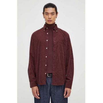 Marc O'Polo camasa din velur culoarea bordo, cu guler clasic, regular