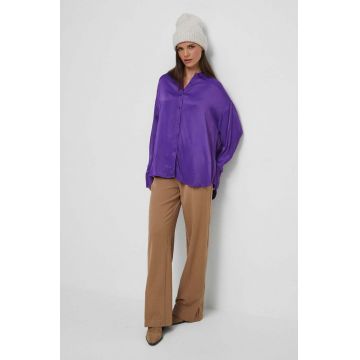 Medicine camasa femei, culoarea violet, cu guler clasic, relaxed