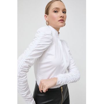 Notes du Nord camasa femei, culoarea alb, cu guler stand-up, slim
