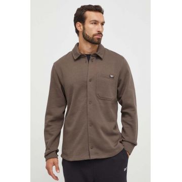 Reebok Classic camasa barbati, culoarea maro, cu guler clasic, regular