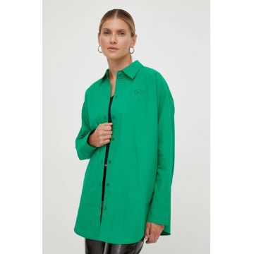 Résumé camasa din bumbac femei, culoarea verde, cu guler clasic, relaxed