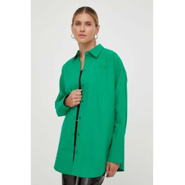 Résumé camasa din bumbac femei, culoarea verde, cu guler clasic, relaxed