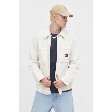 Tommy Jeans camasa barbati, culoarea bej, cu guler clasic, regular