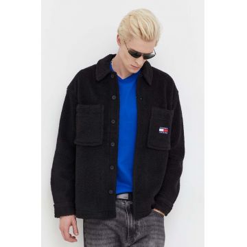 Tommy Jeans camasa barbati, culoarea negru, cu guler clasic, regular