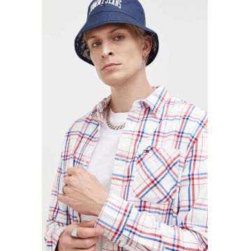 Tommy Jeans camasa din bumbac barbati, culoarea bej, cu guler clasic, regular