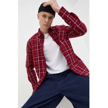 Tommy Jeans camasa din bumbac barbati, culoarea bordo, cu guler clasic, regular