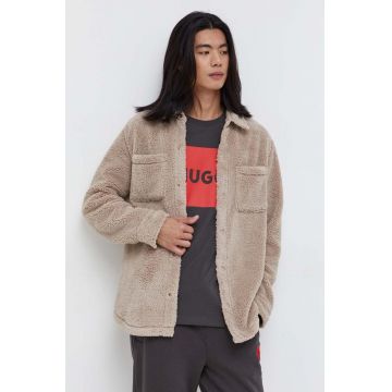 UGG camasa barbati, culoarea bej, cu guler clasic, regular