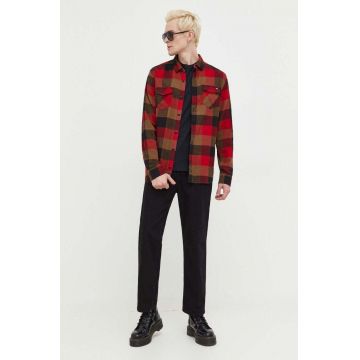 Vans camasa din bumbac barbati, culoarea rosu, cu guler clasic, slim