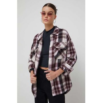 Vans camasa din bumbac femei, culoarea bordo, cu guler clasic, relaxed