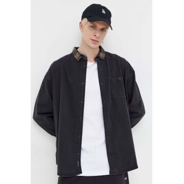 Vans camasa jeans barbati, culoarea negru, cu guler clasic, regular