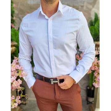 Cămașă alba de bărbați, Philip, cu nasturi ascunsi - CR136 Cămașă alba de bărbați, Philip, cu nasturi ascunsi - CR136