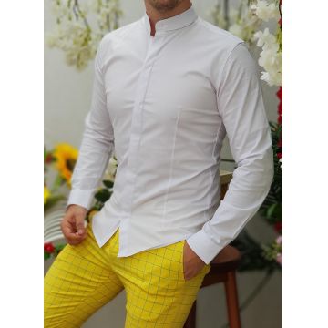 Cămașă alba de bărbați, Slim Fit, Guler tunica - CM255