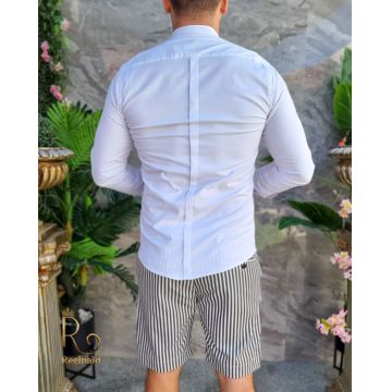 Cămașă alba de bărbați, Slim Fit, Guler Tunica - CM518