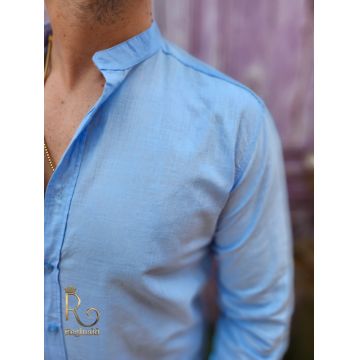 Cămașă bleu de bărbați, guler tunica, texturata - CR89