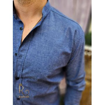 Cămașă bleumarin de bărbați, guler tunica, texturata - CR88