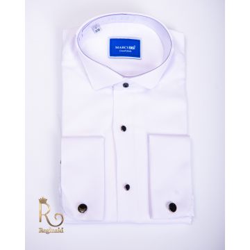 Cămașa de bărbați, Slim Fit, Alba cu butoni negri - CR31
