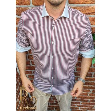 Cămașă de bărbați, Slim Fit, Alba in dungi grena - CM400