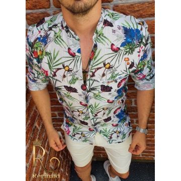 Cămașă de bărbați, Slim Fit, guler tunica, înflorată - CM312