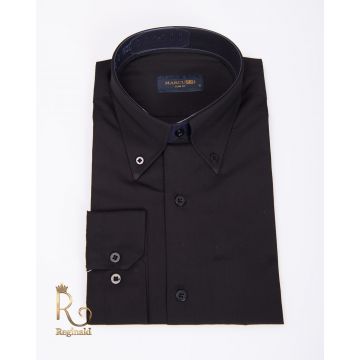 Cămașă de bărbați, Slim Fit, Neagra cu nasturi - CR43