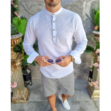 Cămașă de vara, alba de bărbați, Slim Fit- CM520