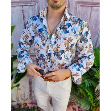 Cămașă Reginald de bărbați, Slim Fit, Alba cu imprimeuri - CM500