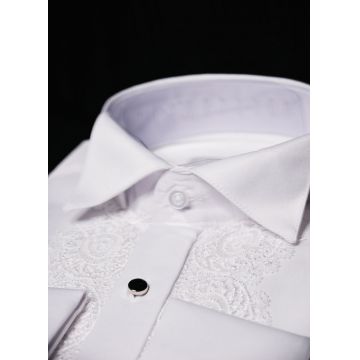 Camasa alba slim-fit, de ceremonie cu butoni, pentru papion ginere/nas - CM280
