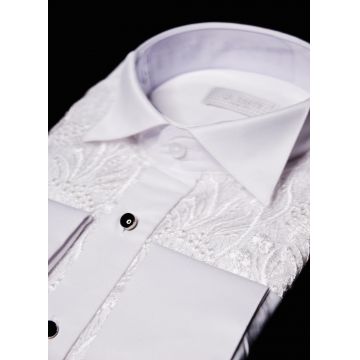 Camasa alba slim-fit, de ceremonie cu butoni, pentru papion, ginere/nas - CM282