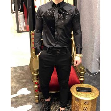 Camasa barbati neagra slim fit pentru evenimente B6128 7-1