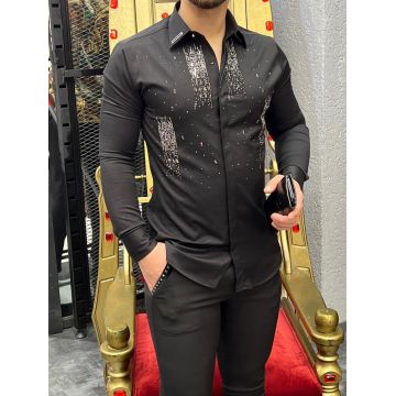 Camasa barbati neagra slim fit pentru evenimente B8360 5-5