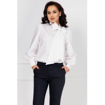 Camasa dama eleganta alba cu funda maxi stilizata
