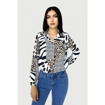 Camasa dama Mozaic, cu maneci lungi, mansete si croiala dreapta clasica, Animal print
