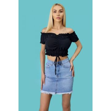 Camasa dama Rebeca, pe umeri cu maneca scurta, Negru