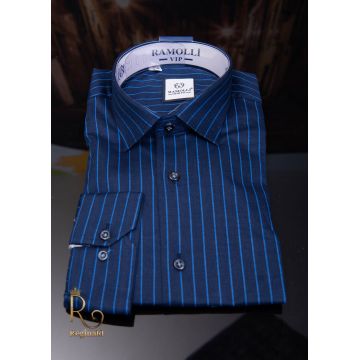 Camasa de barbati bleumarin in dungi subtiri, albastre, croiala Slim-Fit - CR26
