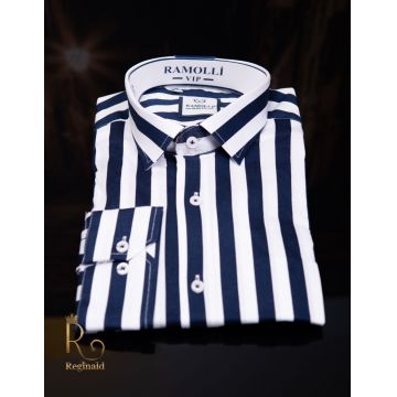Camasa de barbati in dungi late, bleumarin, croiala Slim-Fit- CR20