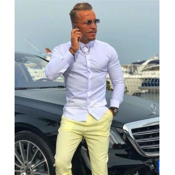 Camasa de barbati, Slim Fit, Alba cu accesoriu la guler - CM110