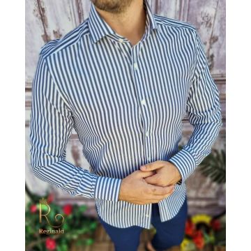 Camasa de barbati, Slim Fit, Alba cu dungi gri - CM477