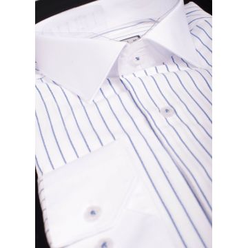 Camasa de barbati, Slim Fit, Owen, Alba in dungi bleumarin - CM51