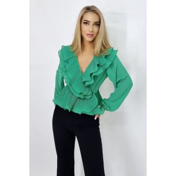 Camasa Natasha, cu volane, Verde, Marime universala S/M