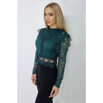 Camasa Ryna, cu maneci lungi, din dantela, Verde