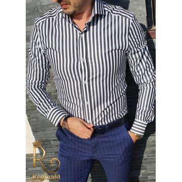 Camasa slim fit in dungi negre , de barbati din 100% bumbac - CM421