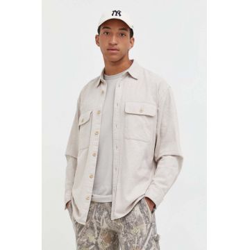 Abercrombie & Fitch camasa din bumbac barbati, culoarea bej, cu guler clasic, relaxed