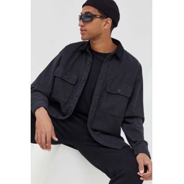 Abercrombie & Fitch camasa din bumbac barbati, culoarea negru, cu guler clasic, relaxed
