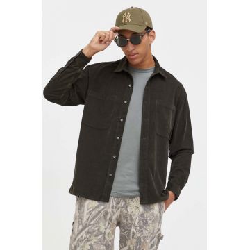 Abercrombie & Fitch camasa din velur culoarea verde, cu guler clasic, regular