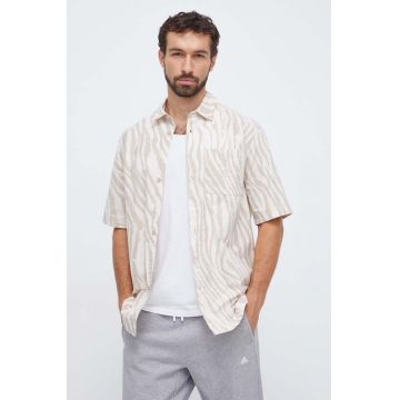 adidas Originals camasa din bumbac barbati, culoarea bej, cu guler clasic, regular