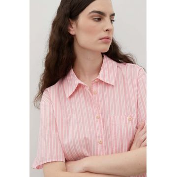 American Vintage camasa din bumbac femei, culoarea roz, cu guler clasic, relaxed