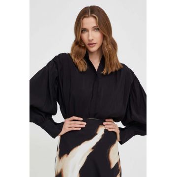 Answear Lab camasa femei, culoarea negru, cu guler clasic, relaxed