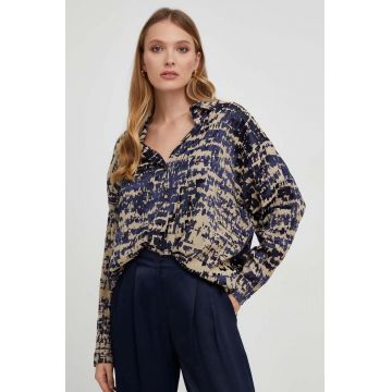 Answear Lab camasa femei, culoarea albastru marin, cu guler clasic, relaxed