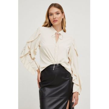 Answear Lab camasa femei, culoarea bej, cu un decolteu legat, regular