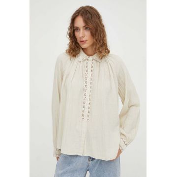 BA&SH camasa din bumbac femei, culoarea bej, cu guler clasic, regular