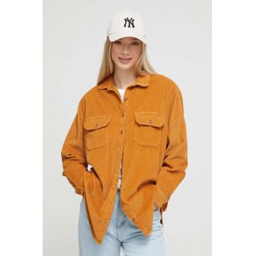 Billabong camasa din velur culoarea maro, cu guler clasic, relaxed